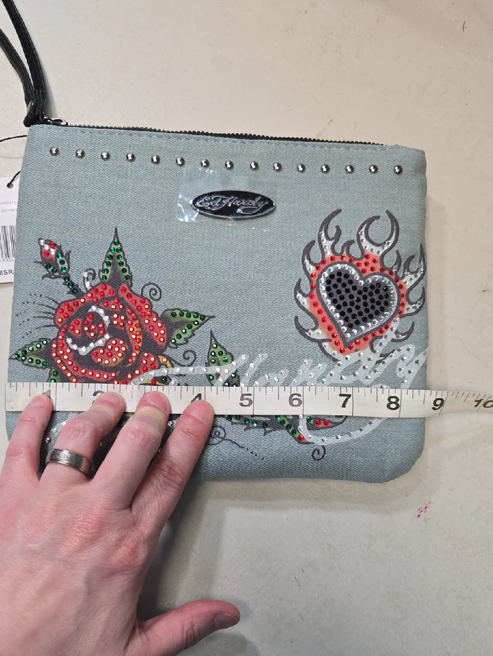 Ed Hardy Embellished Floral Heart Wristlet Nwt! - Picture 6 of 8